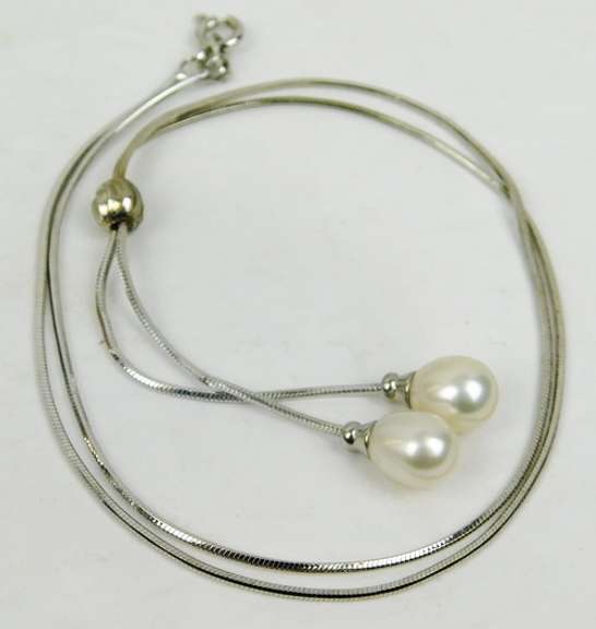 Sterling Double Drop Pearl Necklace
