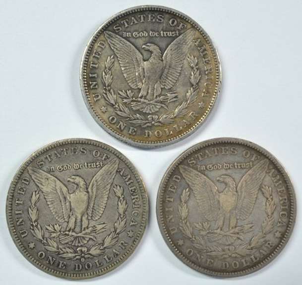 1879, 1880-O, & 1881 Morgan Silver Dollars. Nice circs