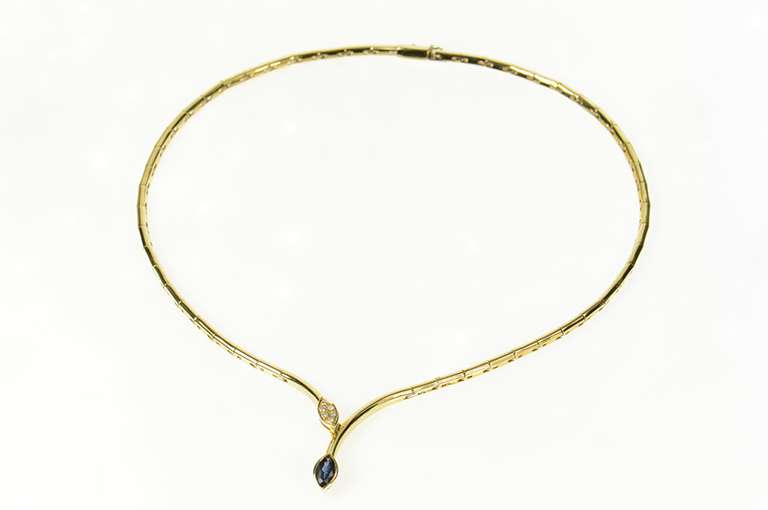 14K Yellow Gold 1.09 Ctw Marquise Sapphire Diamond Wrap Necklace