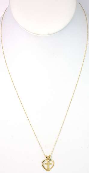 Heart and Cross Necklace in 14KT Yellow Gold