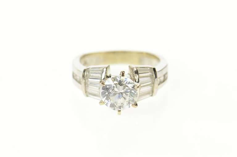 14K White Gold Round Baguette Accent Travel Engagement Ring