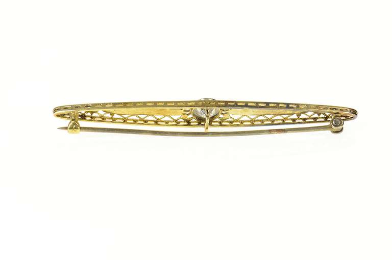 14K Yellow Gold 0.45 Ct Art Deco Diamond Filigree Bar Pin/Brooch