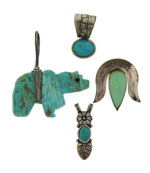 Lot of 4 Sterling Silver Turquoise Pendants