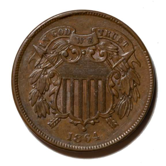 1864 BU 2 Cent Piece