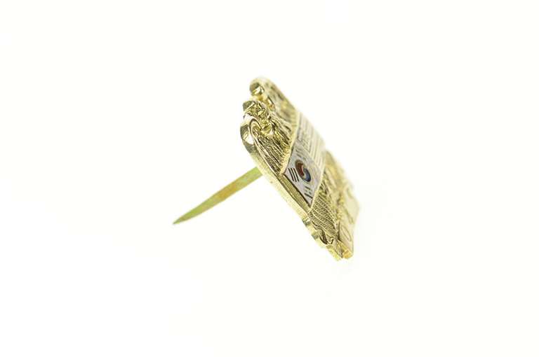 14K Yellow Gold Enamel Korean War Eagle Flag Lapel Pin/Brooch
