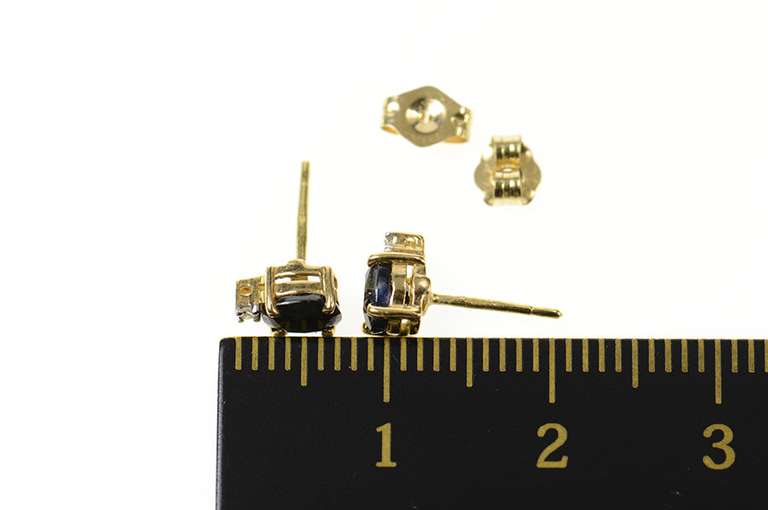 14K Yellow Gold Oval Sapphire Diamond Accent Stud Earrings