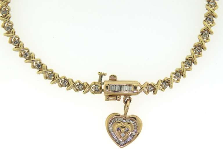 Fabulous X Link Diamond Tennis Bracelet w Heart Charm