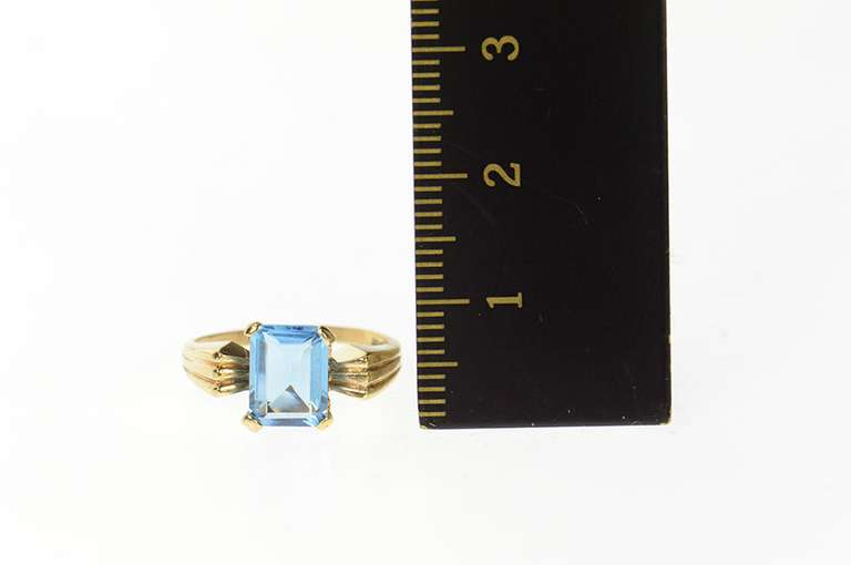 10K Yellow Gold Emerald Cut Blue Topaz Solitaire Statement Ring