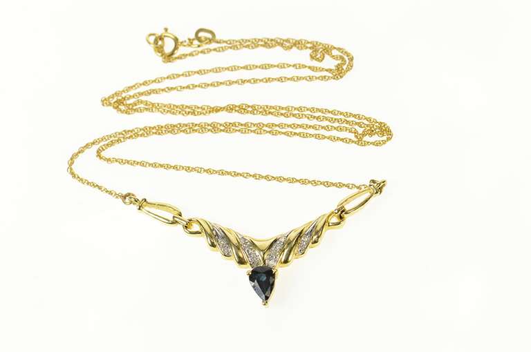 14K Yellow Gold Pear Sapphire Diamond Chevron Chain Necklace