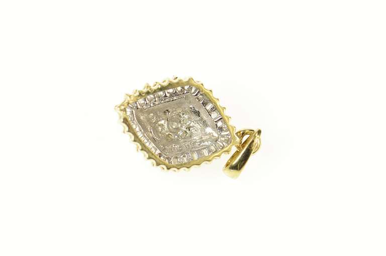 10K Yellow Gold Classic Squared Diamond Cluster Halo Pendant