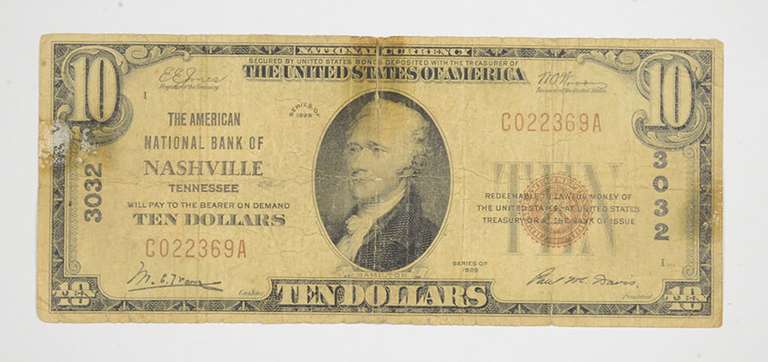 1929 $10 Nashville, Tennessee United States National Currency