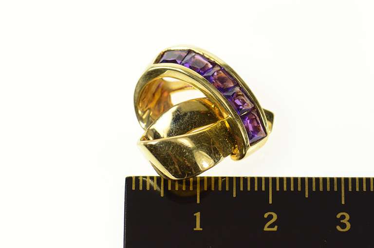 18K Yellow Gold Princess Amethyst Curvy Designer Heart Pendant