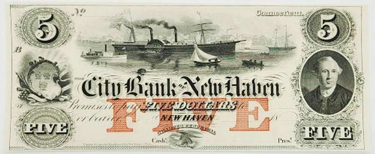 Gem Crisp 1800's $5 Note City Bank Of New Haven Connecticut!