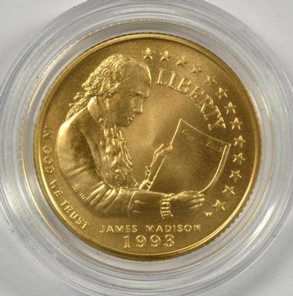 1993 Bill of rights 3-Coin Proof Set with $5 Gold. COA