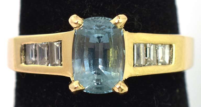 Refreshing Aquamarine & Diamond Ring in 14KT Yellow Gold