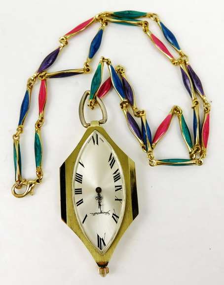 Vintage Schiaparelli Pendant Watch & Chain, Runs