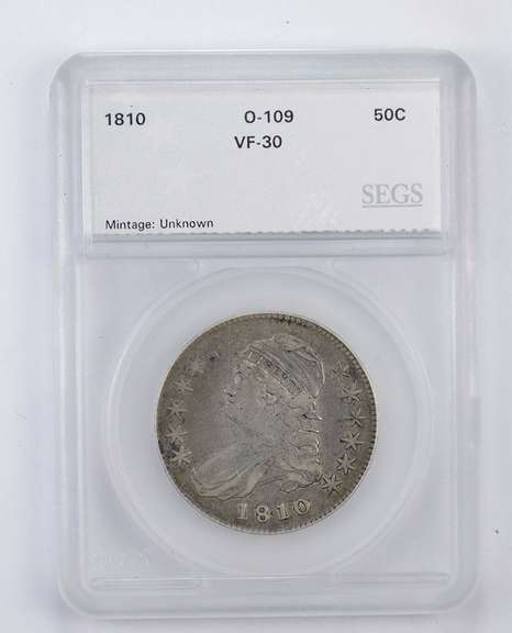 VF30 1810 Capped Bust Half Dollar - O-109 - Graded by SEGS