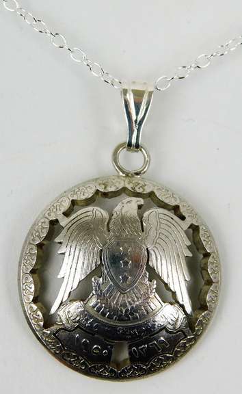 Vintage Egyptian Cut-Out Silver Coin Pendant & Chain