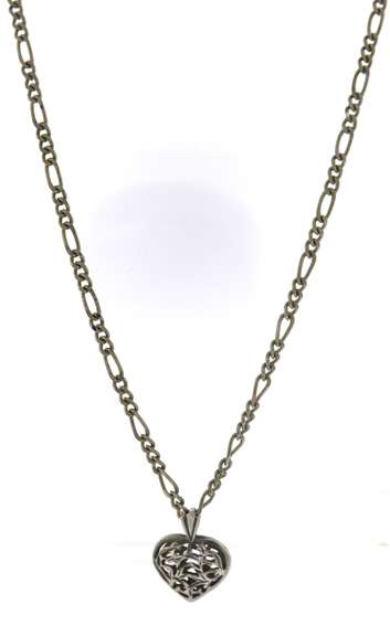 Sterling Silver Figaro Chain with Heart Pendant