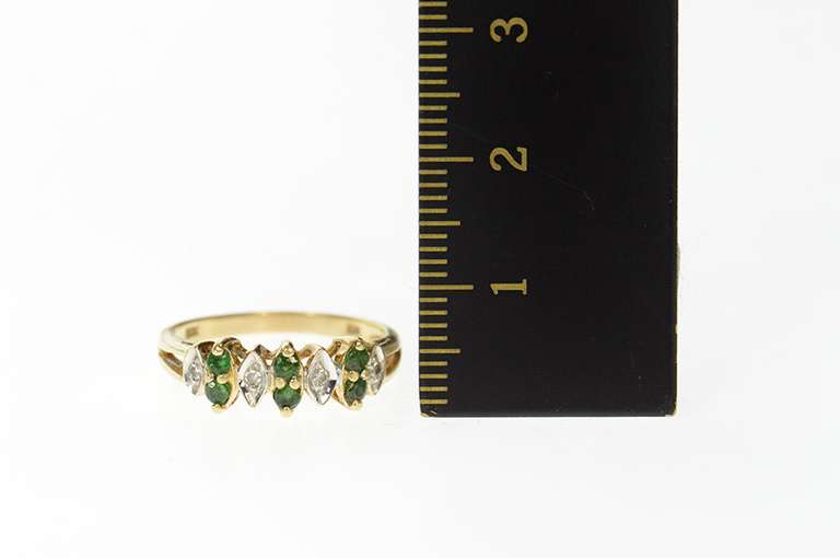 10K Yellow Gold Diamond Emerald Ornate Statement Band Ring