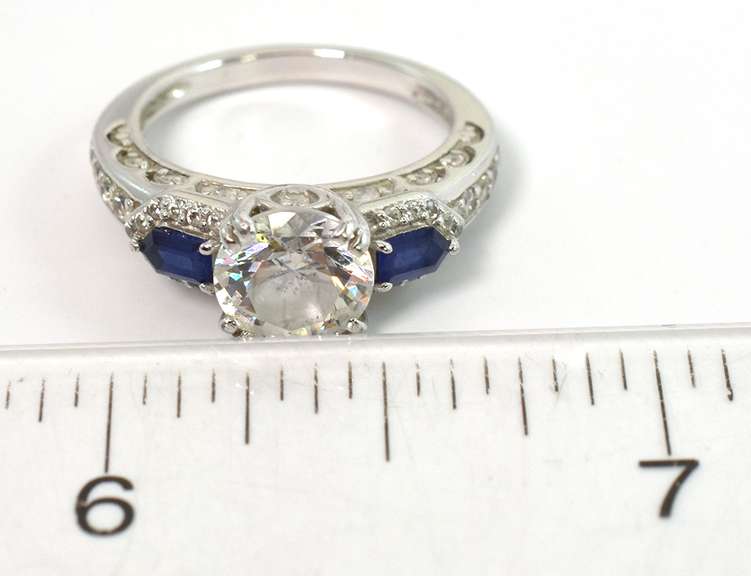 Sterling Silver CZ Cocktail Ring With Blue Stone