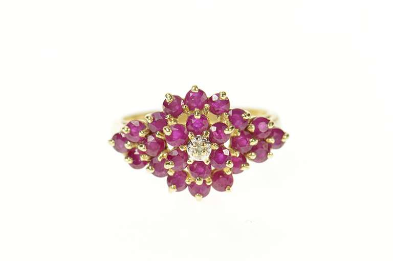 10K Yellow Gold Ornate Natural Ruby Cluster Diamond Accent Ring