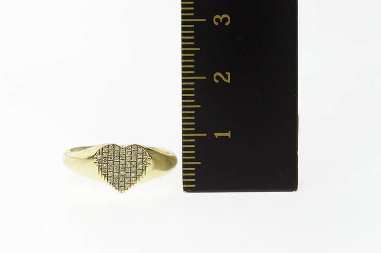 10K Yellow Gold Pave Diamond Heart Love Symbol Statement Ring