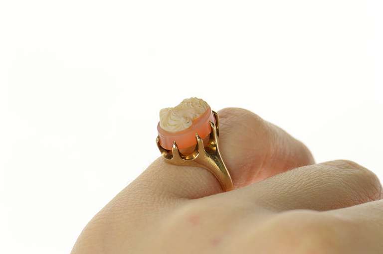 10K Yellow Gold Carved Carnelian Agate Cameo Statement Ring
