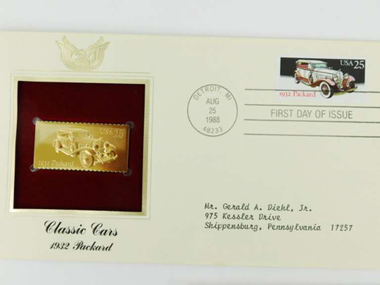 1988 Classic Cars 1st Day Covers & 22KT Gold Stamps