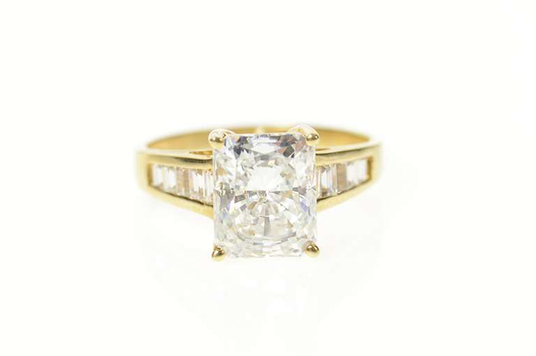 10K Yellow Gold Emerald Cubic Zirconia Travel Engagement Ring