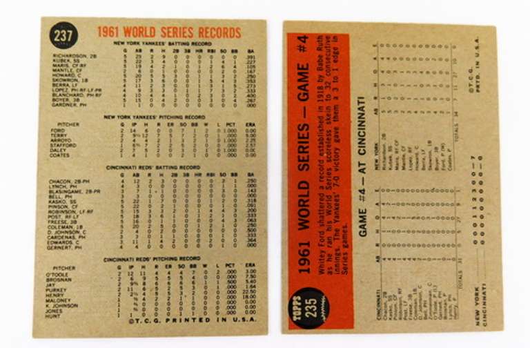 2 Topps 1962 World Series Baseball Cards