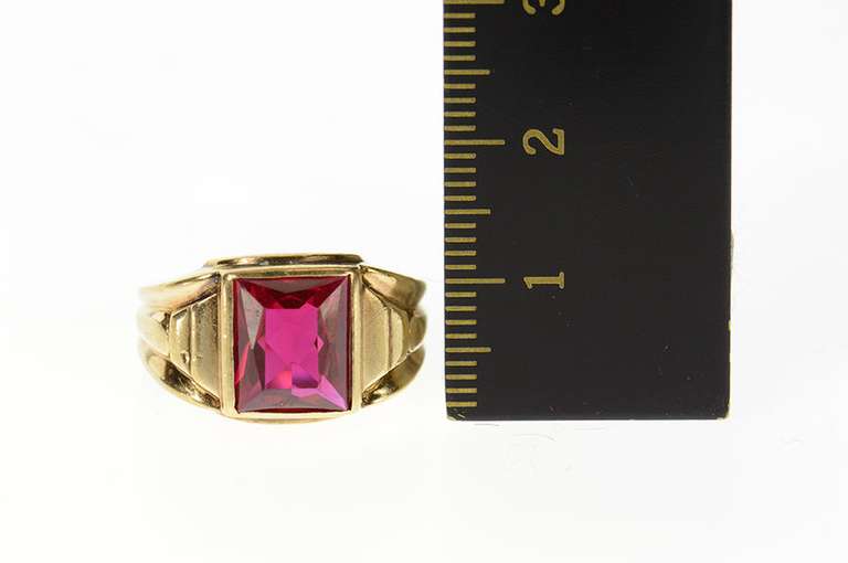 10K Yellow Gold 1940's Classic Syn. Ruby Squared Statement Ring