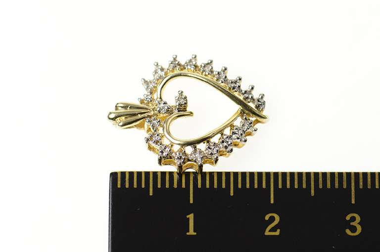 10K Yellow Gold Simple Diamond Accent Two Tone Wavy Heart Pendant