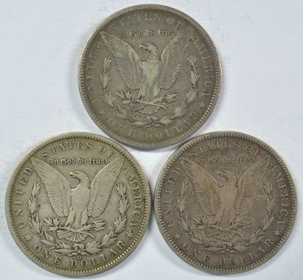 1886-O, 1888-O, 1889-O Morgan Silver Dollars. Nice circs