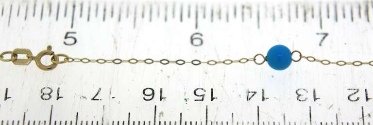 Nice Yellow Gold Blue Bead Station Necklace