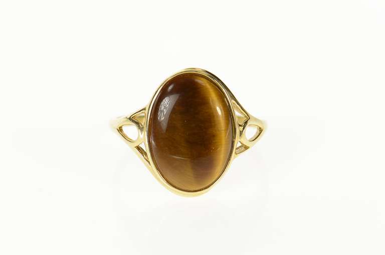 10K Yellow Gold Oval Tiger's Eye Retro Statement Ring