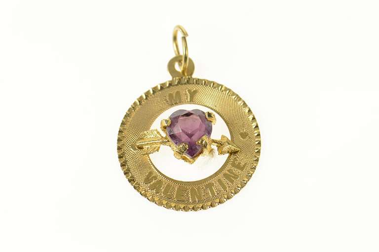 14K Yellow Gold My Valentine Retro 1960's Sim. Amethyst Pendant
