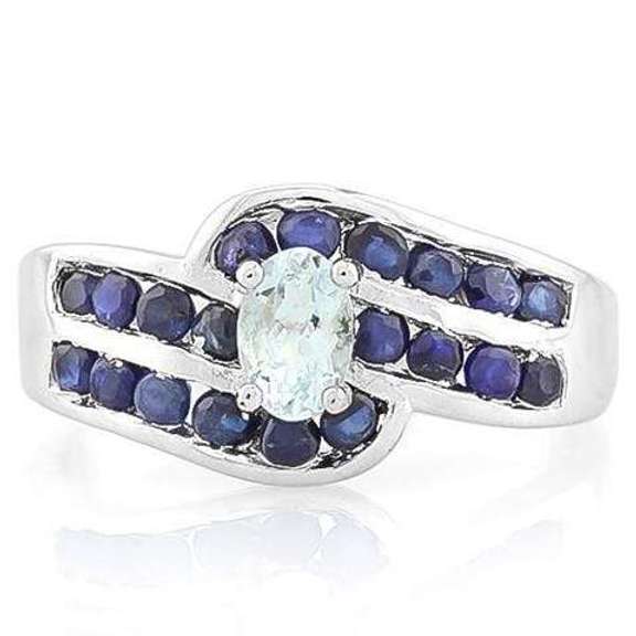 SUPERB ! AQUAMARINE (22 PCS) GENUINE SAPPHIRE 925 STERLING SILVER RING