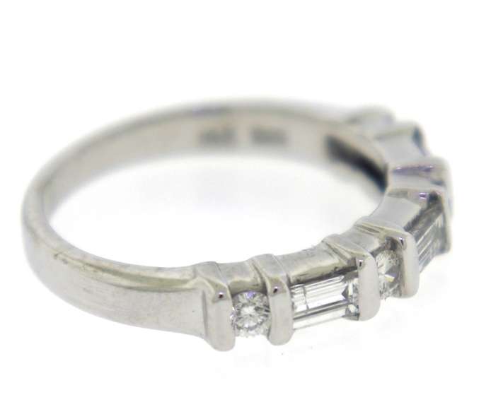 Remarkable 14kt WG Baguette and Round Brilliant Cut Diamond Ring