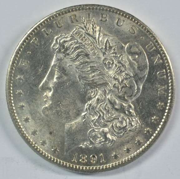 Lustrous BU 1891-S Morgan Silver Dollar. Full strike
