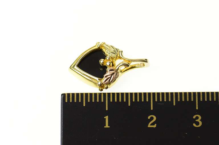 10K Yellow Gold Black Onyx Black Hills Leaf Heart Love Symbol Pendant