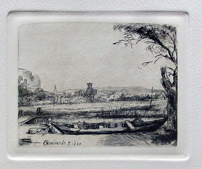 Rembrandt, Canal With A Large Boat And Bridge