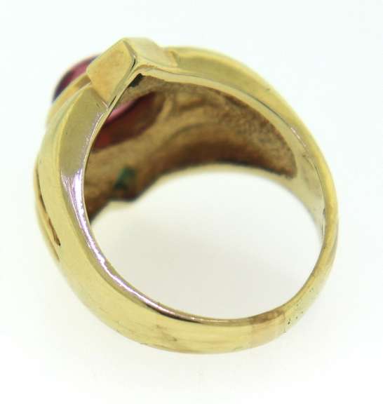 Powerful Yellow Gold Oval Cabochon Shaped Pink Tourmaline Cocktail Ring