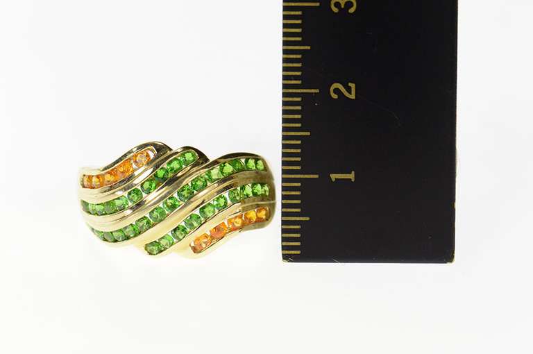 10K Yellow Gold Wavy Tiered Channel Syn. Peridot & Citrine Ring