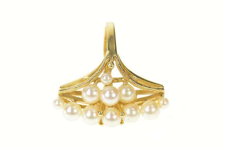 14K Yellow Gold Marquise Pearl Cluster Retro Cocktail Ring