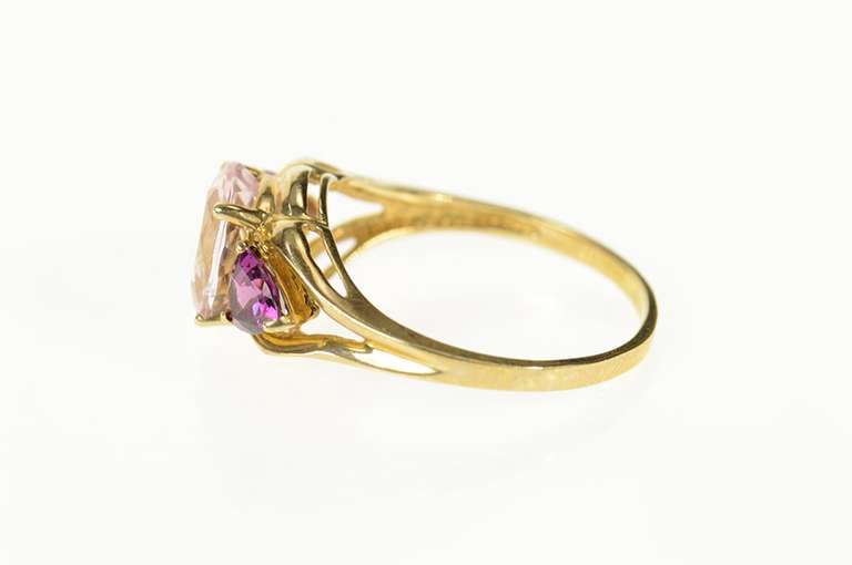 10K Yellow Gold Three Stone Syn. Morganite Purple Tourmaline Ring