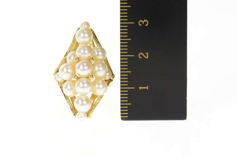 14K Yellow Gold Marquise Pearl Cluster Retro Cocktail Ring