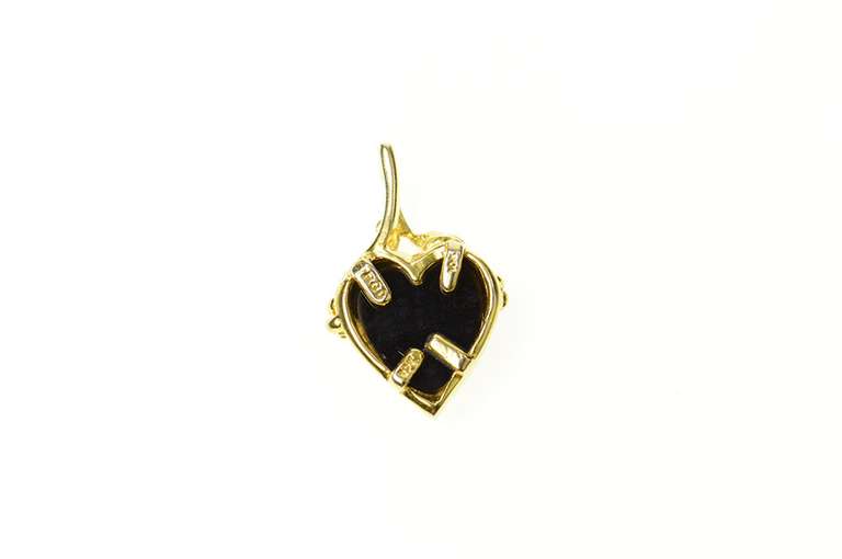 10K Yellow Gold Black Onyx Black Hills Leaf Heart Love Symbol Pendant