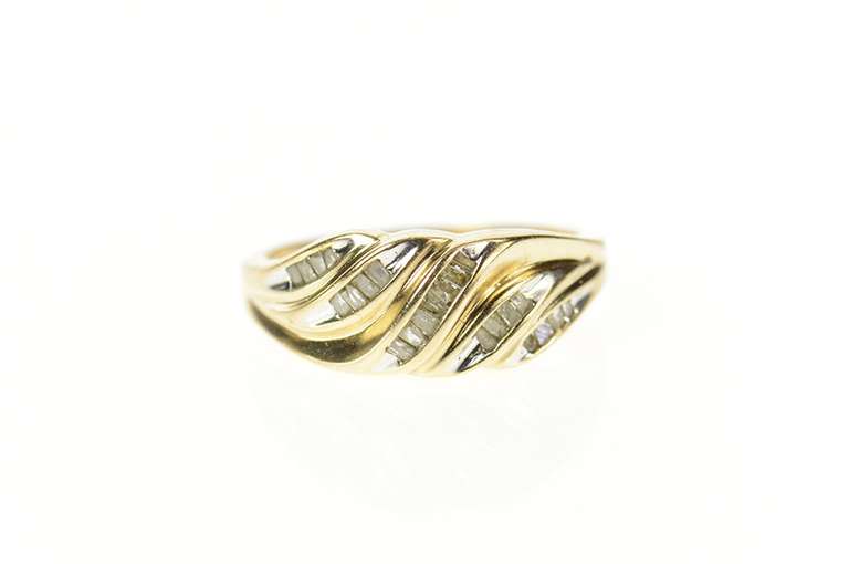 10K Yellow Gold Wavy Baguette Diamond Statement Band Ring