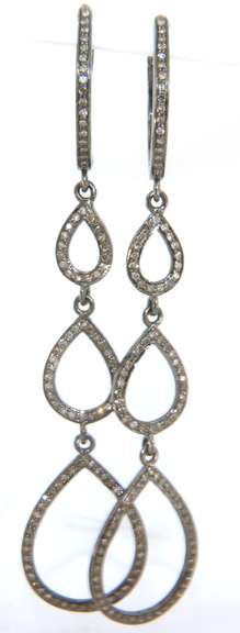 Flashy Silver Diamond Dangle Loopy Earrings